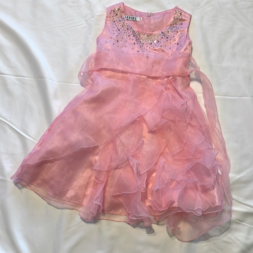 Pink organza ruffle dress